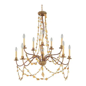 10 Bulb Chandelier Ceiling Light Strands Mosaic Candle Shade Style Gold LED E14 60W