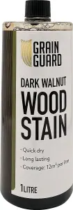 GRAIN GUARD Wood Stain - Dark Walnut - Water Based & Low Odour - Easy Application - Quick Drying - 1 Litre