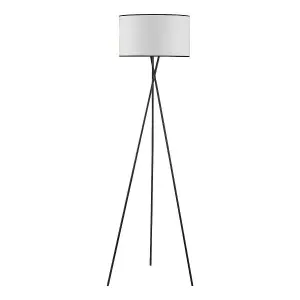 First Choice Lighting Hayley Black Tripod Floor Lamp with White Shade