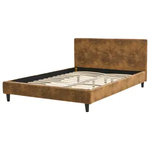 Faux Leather EU Double Size Bed Brown FITOU