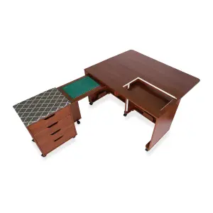 Laverne & Shirley Fold-away Sewing Cabinet with Drawers in Teak