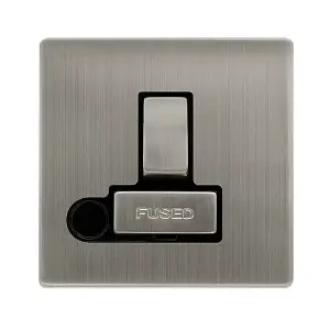 Stainless Steel Screwless Plate 13A Fused Ingot Connection Unit Switched With Flex - Black Trim - SE Home