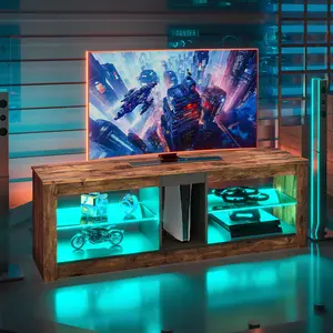 Nabria 55" length  TV Stand Cabinet with Glass Shelf & RGB LED Lighted for up to 65" TVs, Gaming Entertainment Center Brown