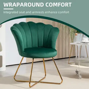 HOMCOM Accent Chair, Velvet Armchair with Lotus Backrest, Steel Legs, Green