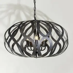 Hanging Ceiling Pendant Light Antique Brushed Bronze 5 Bulb Modern Table Feature