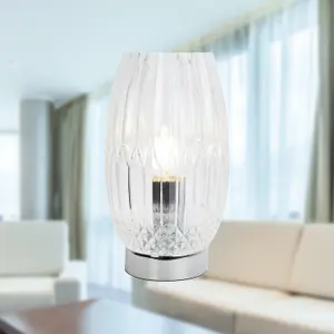 First Choice Lighting Facet Chrome with Clear Faceted Glass Table Lamp