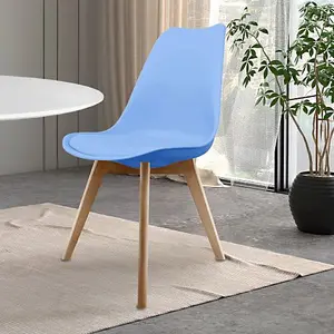 Soho Light Blue Plastic Dining Chair with Squared Light Wood Legs