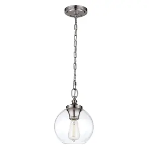 1 Bulb Ceiling Pendant Light Fitting Highly Polished Nickel LED E27 60W