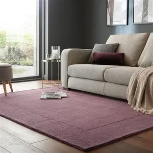 Dunelm Boston Wool Border Rug, Country, Size: 120cm X 170cm (4ft X 5.5Ft), Purple, Boston Wool Plum