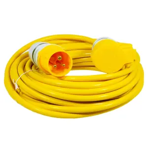 SPARES2GO 16A Extension Lead 14m 110V 1.5mm Extra Long Power Cable Cord 3-Pin 2P+E (Yellow)