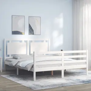 Berkfield Bed Frame with Headboard White King Size Solid Wood