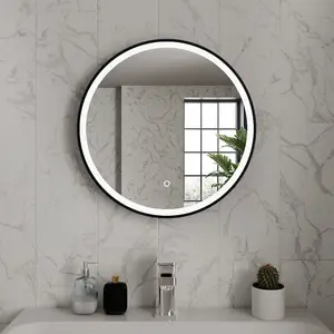 Harper & Harlow 600x600 Lyra Matt Black LED Illuminated Round Bathroom Mirror