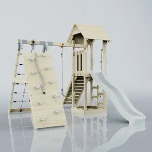 PolarPlay Tower Kids Wooden Climbing Frame with Swing and Slide - Climb & Swing Tyra Mist