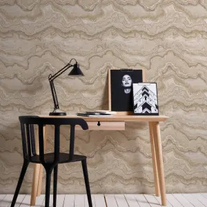 Stories Of Life Quartz Marble Beige & Gold Wallpaper 39659-2