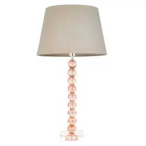 Luminosa Adelie & Cici Base & Shade Table Lamp Blush Crystal Glass & Grey Fabric