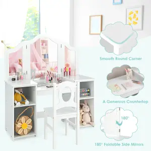 Costway 2-in-1 Kids Vanity Table & Chair Set Makeup Table Dressing Table Desk