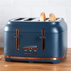 Dunelm Matt Navy Copper Kettle And Toaster Set, Blue/Brown, Stainless Steel