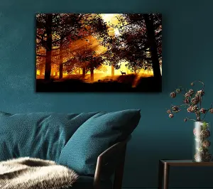 Sunrays Through The Deer Forest Canvas Print Wall Art - Medium 20 x 32 Inches