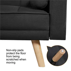 Yaheetech Black Fabric Upholstered 3 Seater Convertible Sofa Bed with Armrests and 2 Bolster Pillows