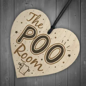 Red Ocean Bathroom Toilet Sign The Poo Room Funny Chic Wooden Heart Hanging Door Loo Plaque Home Decor