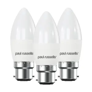 paul russells LED Candle Dimmable Bulb Bayonet Cap BC B22, 5.5W 470Lumens C37, 40w Equivalent, 4000K Cool/Natural White, Pack of 3