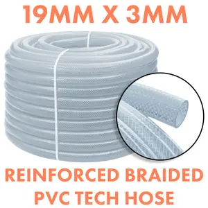 Clear PVC Braided Hose,Food Grade/Oil/Water/Fuel Reinforced Pipe,Tube 19mm internal,25mm external (3m)