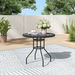 Round Stone Grain Marbling Table Toughened Glass Patio Table Umbrella Hole 80cm Dia