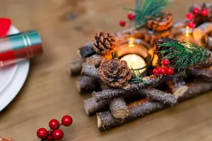 Christmas Tealight Candle Holder Decoration Tea Light Glass Votive Pinecones Xmas Home