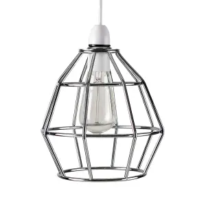 ValueLights Hamish Contemporary Polished Chrome Metal Basket Cage Pendant Ceiling Light Shade