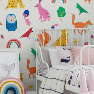 Joules Multicolour Country critters Smooth Wallpaper Sample