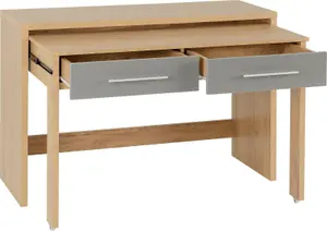 Seville 2 Drawer Slider Desk in Grey Gloss Light Oak Effect Veneer