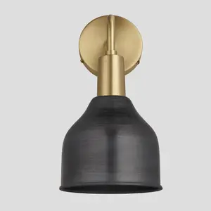 Industville Sleek Cone Wall Light, 7 Inch, Pewter, Brass Holder