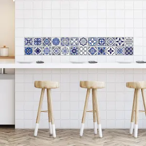 Walplus Spanish and Moroccan Blue Tile Stickers PVC