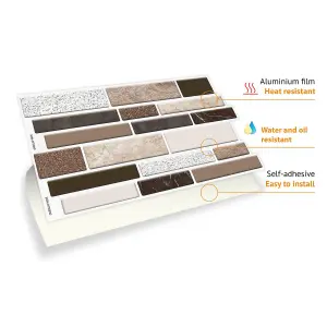 Walplus Golden Stone Brown And Beige Mosaic Wall 2D Tile Stickers Multipack 24Pcs