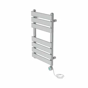 Rinse Bathrooms 650x400mm Chrome Designer Flat Panel Electric Heated Towel Rail Thermostatic Timer Bathroom Towel Radiator 400W