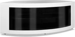 Homeology PANGEA Gloss White Curved Tru-Corner Black Beam-Thru Doors up to 50" TV Cabinet