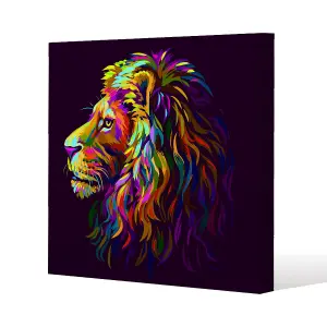 lion's head on a purple background in popart style (Canvas Print) / 46 x 46 x 4cm