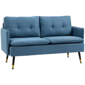 HOMCOM Modern Upholstered Two Seater Sofa for Bedroom Living Room Dark Blue