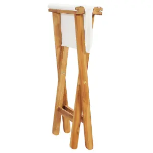 Berkfield Folding Chairs 2 pcs Solid Teak Wood and Fabric Cream White