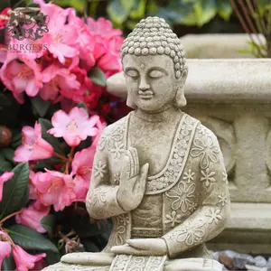 Meditating Buddha Stone Statue Outdoor Garden Oriental Monk Ornament Decoration