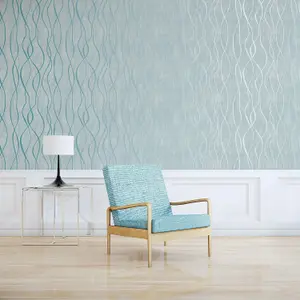 Galerie Special FX Blue Silver Glitter Ribbons Embossed Wallpaper