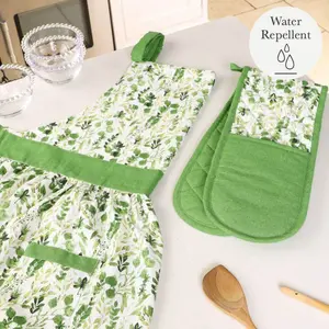 Vintage Style Leaf Print Green Adult Cooking Kitchen Apron