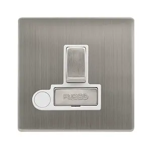 Stainless Steel Screwless Plate 13A Fused Ingot Connection Unit Switched With Flex - White Trim - SE Home