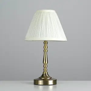 ValueLights Sienna Pair of Vintage Antique Brass Touch Table Lamps with Pleated Cream Shades