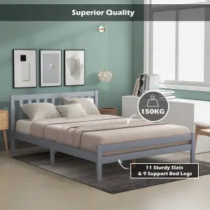 Classic Modern Wood Double Bed Frame 4FT6 Wooden Bed Frame for Bedroom (135 x 190 cm)