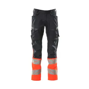 Mascot Accelerate Safe Trousers with Kneepad Pockets - Dark Navy/Hi-Vis Red   (35.5) (Leg Length - Short)