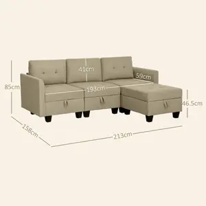 HOMCOM Convertible Modular Sectional Sofa w/ Storage Wood Frame Light Brown