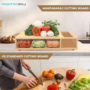 MantraRaj Bamboo Chopping Board with Containers 4 Storage Drawer Trays with lids and 4 Style of Graters Cutting Board