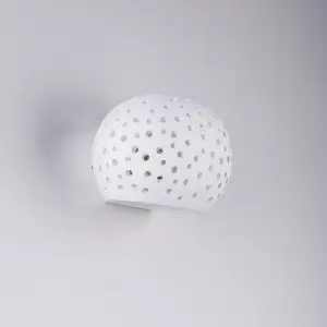 Perforated Up/Down Ceramic Wall Light, Open Sphere Shade, 1xG9 Bulb Cap 25 Watts Maximum, White finish