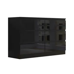 Black Gloss Chest Of 6 Drawers Scratch Resistant Bedroom Furniture